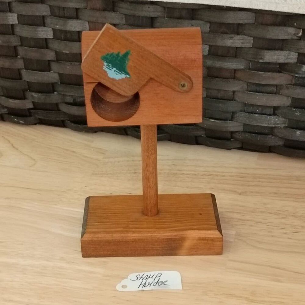 Vintage Wooden Mailbox Stamp Roll Dispenser Holder Hand Painted